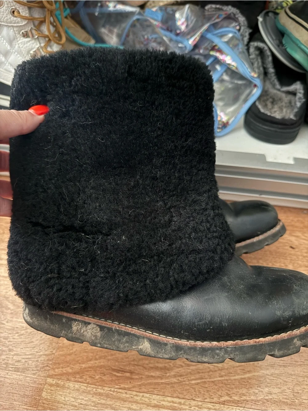 UGG Black Shearling Mid-Calf Winter Boots
